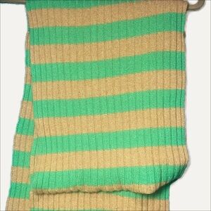 J Crew collection cashmere ribbed green and tan striped scarf